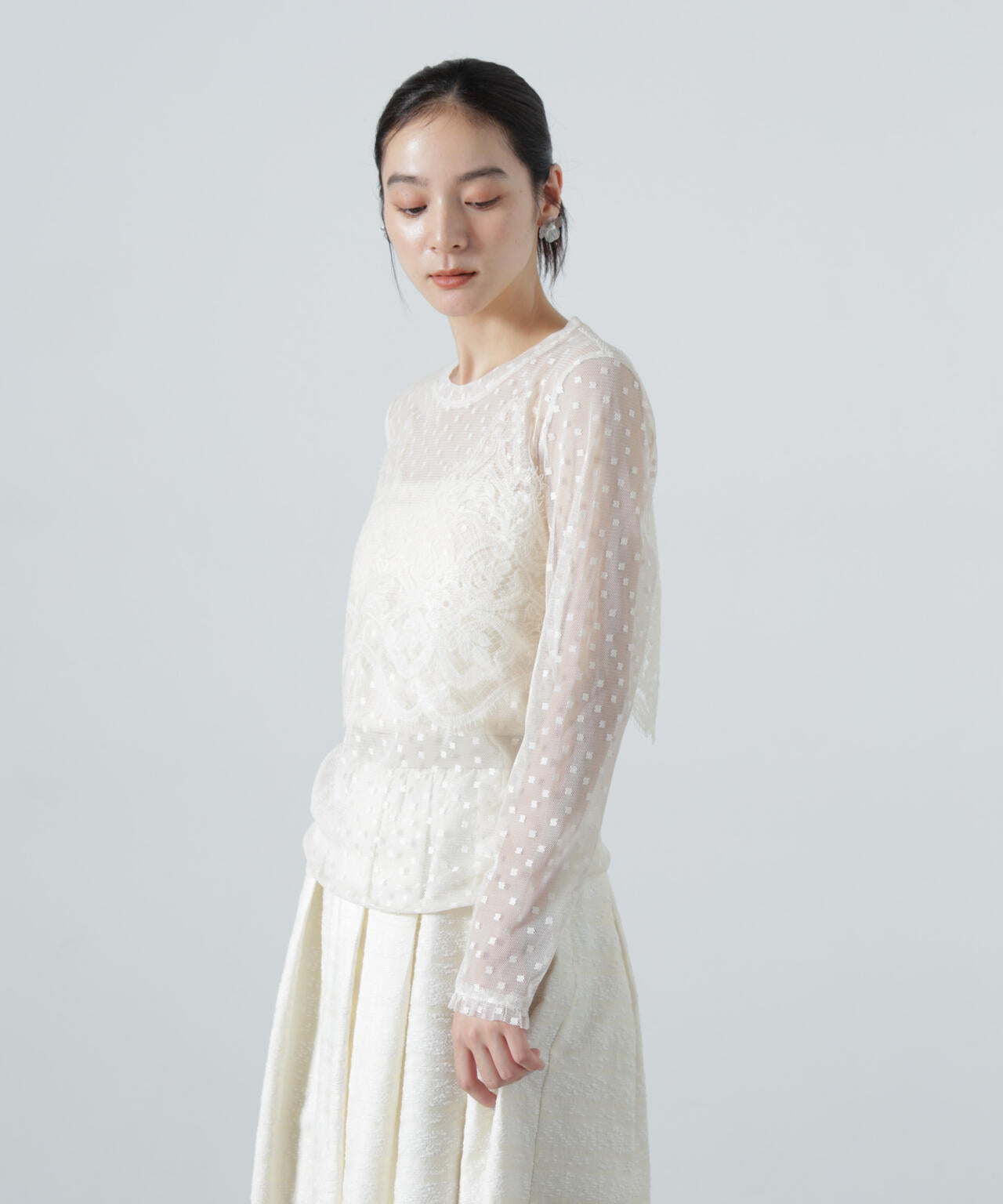 troisiemechaco/DOT×TULLE LACE トップス