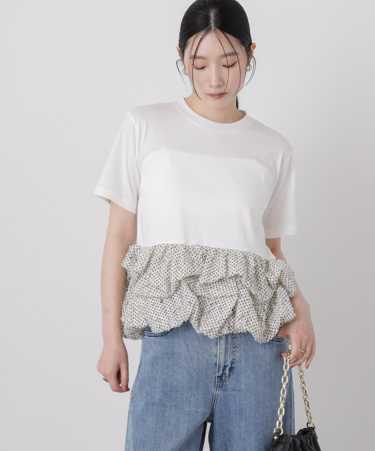 troisiemechaco/DOT TULLE LACE×JERSEY トップス 6716224007