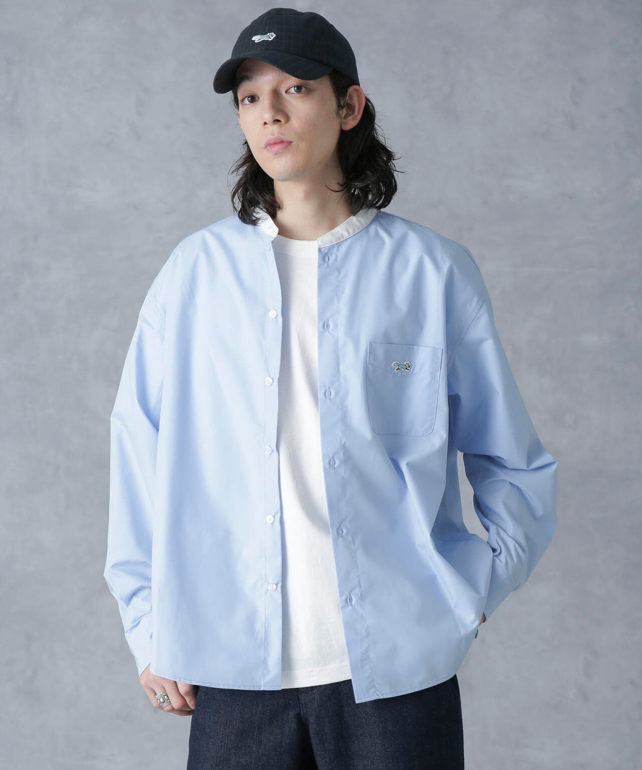 クレドナ バンドカラー ハーフ ボタンシャツ プリーツ バンドカラーチュニックシャツ／クレリック／長袖／NON IRON