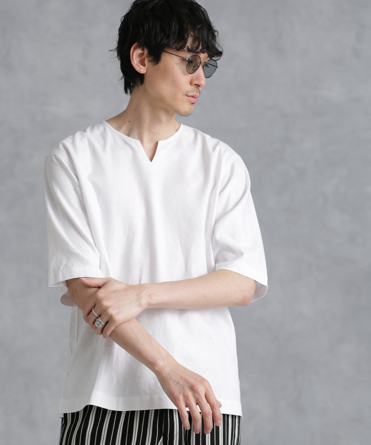 フレンチリネンプルオーバーシャツ 半袖 6724121207