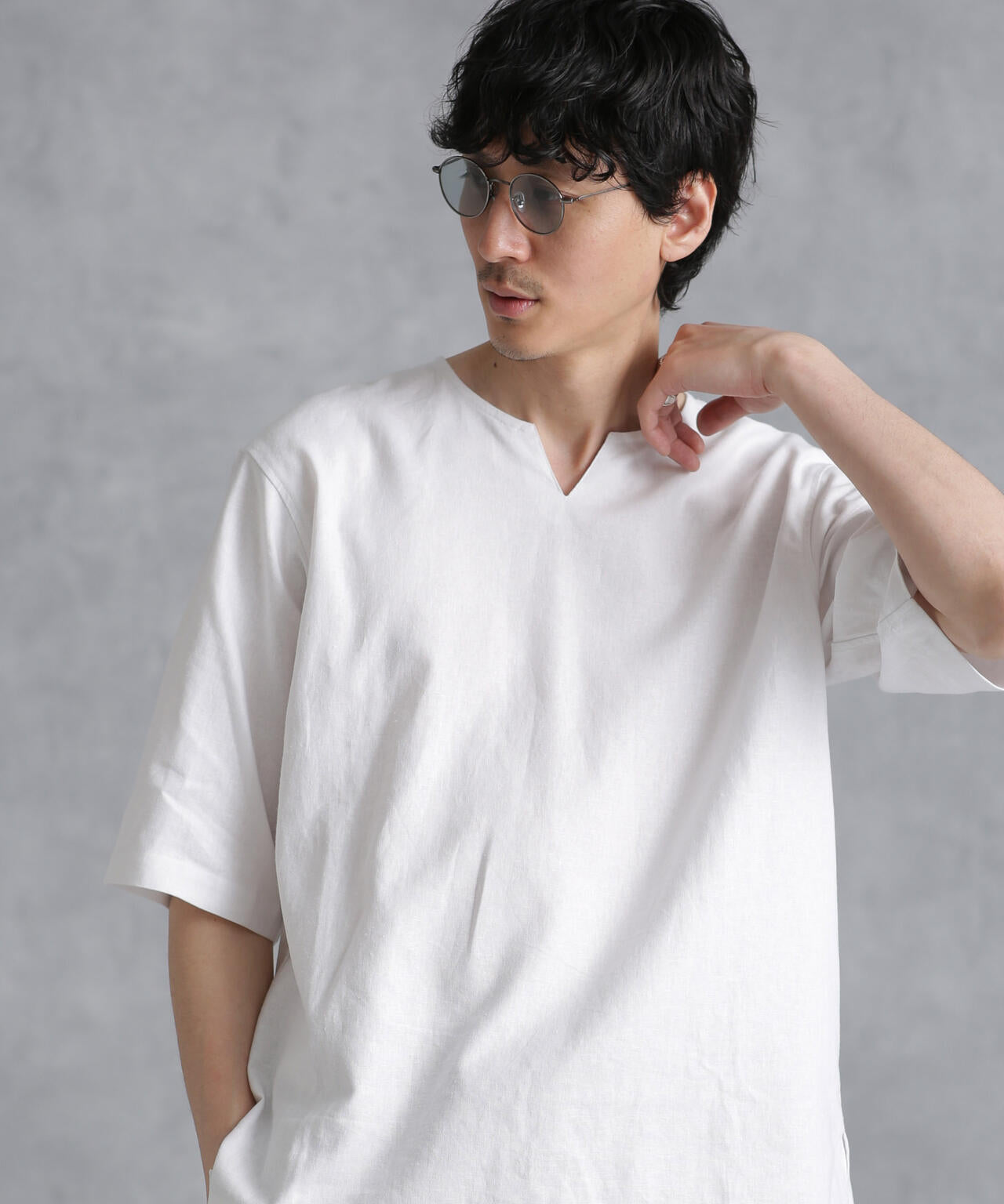 フレンチリネン プルオーバー シャツ 半袖