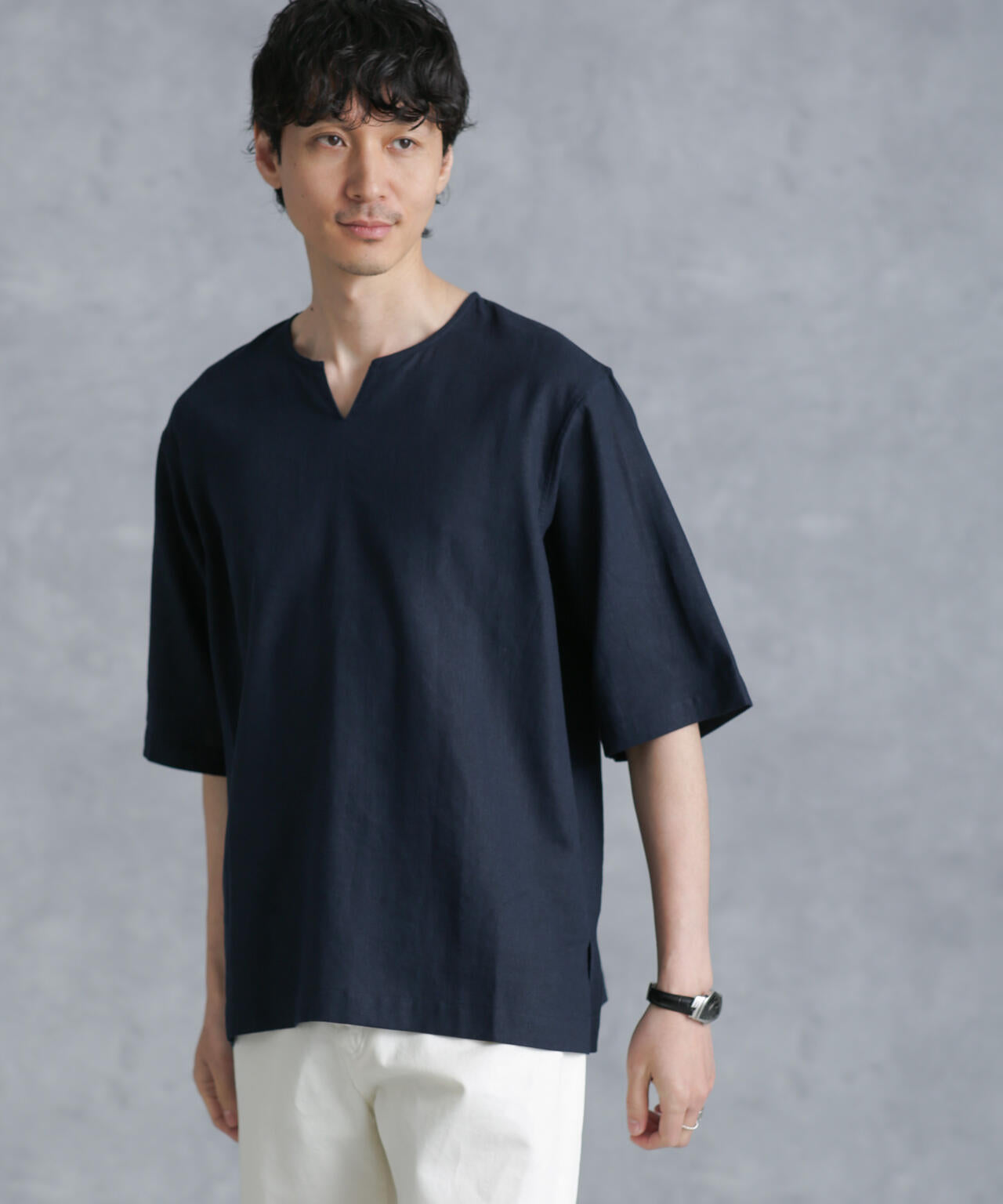 フレンチリネンプルオーバーシャツ 半袖 6724121207