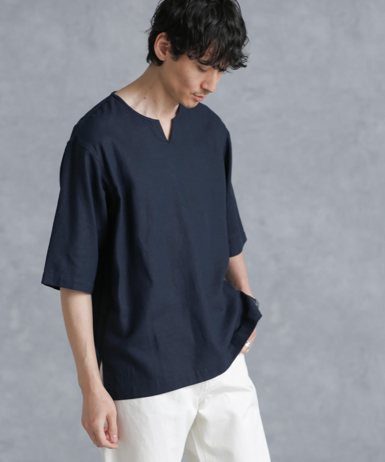 フレンチリネンプルオーバーシャツ 半袖 6724121207