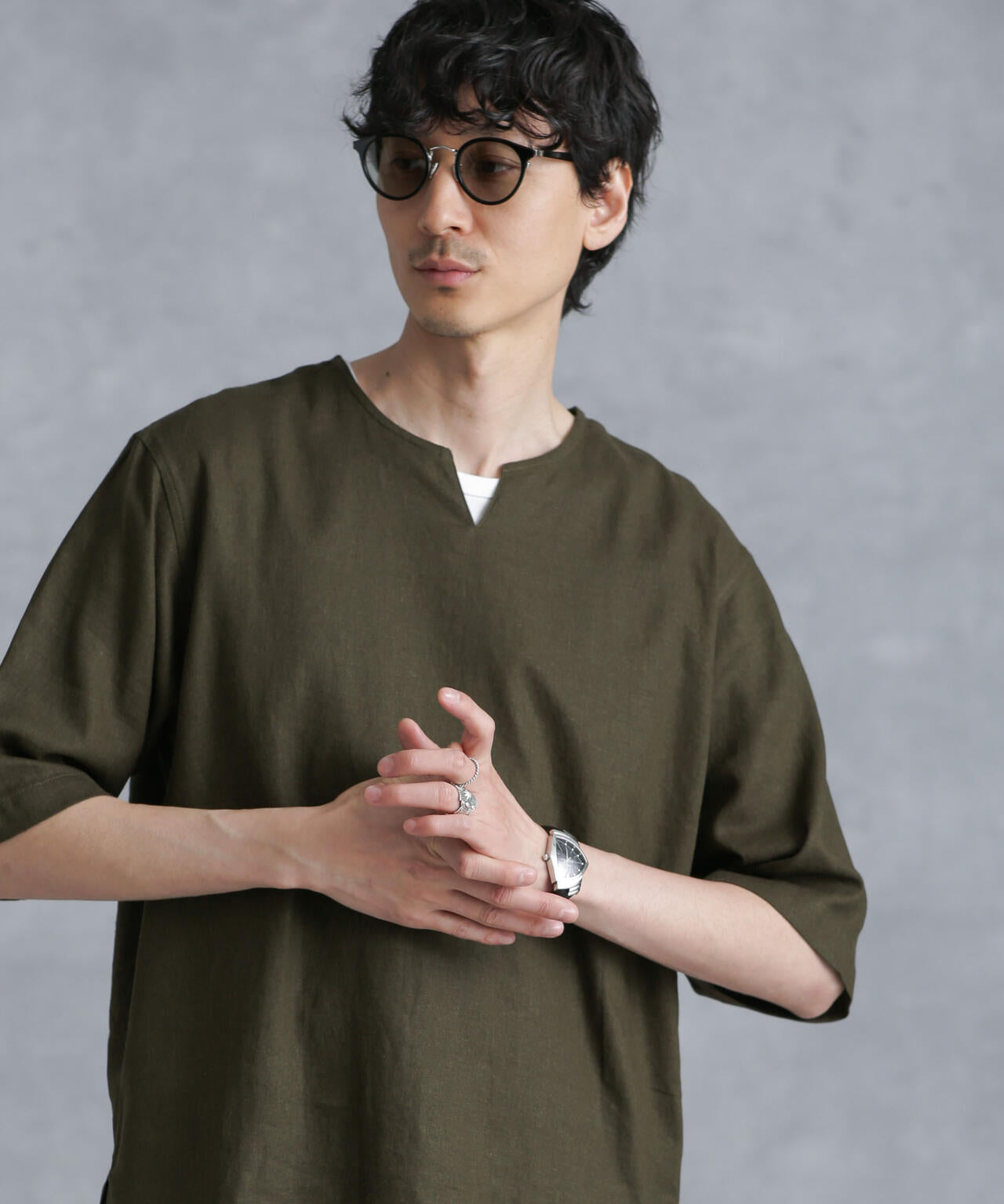 フレンチリネンプルオーバーシャツ 半袖 6724121207