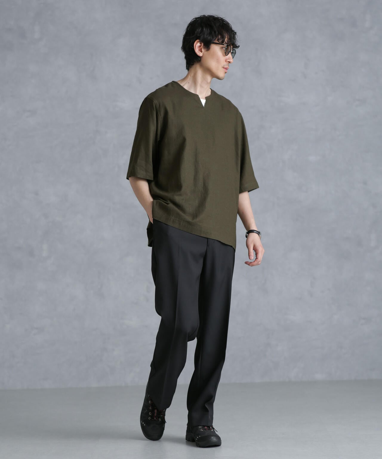 フレンチリネン プルオーバー シャツ 半袖