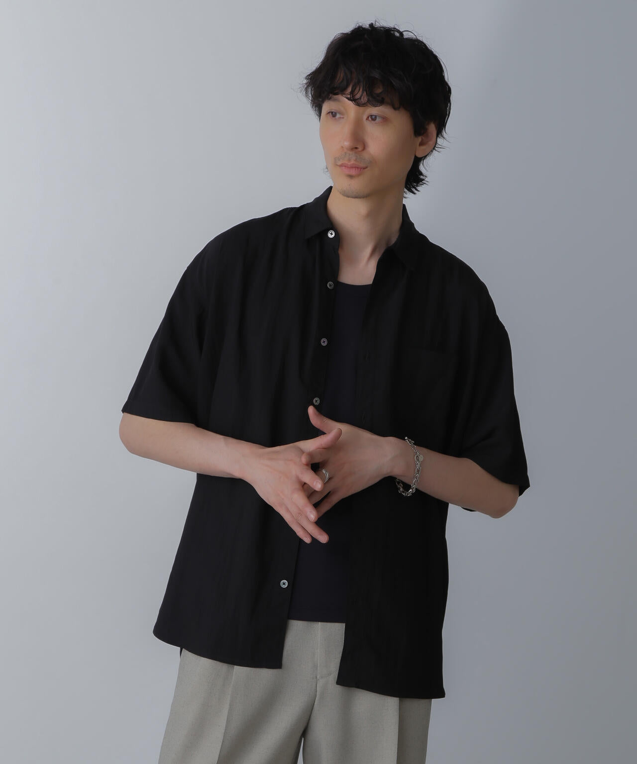 ナイロンレーヨンリラックスシャツ 半袖 6724121216