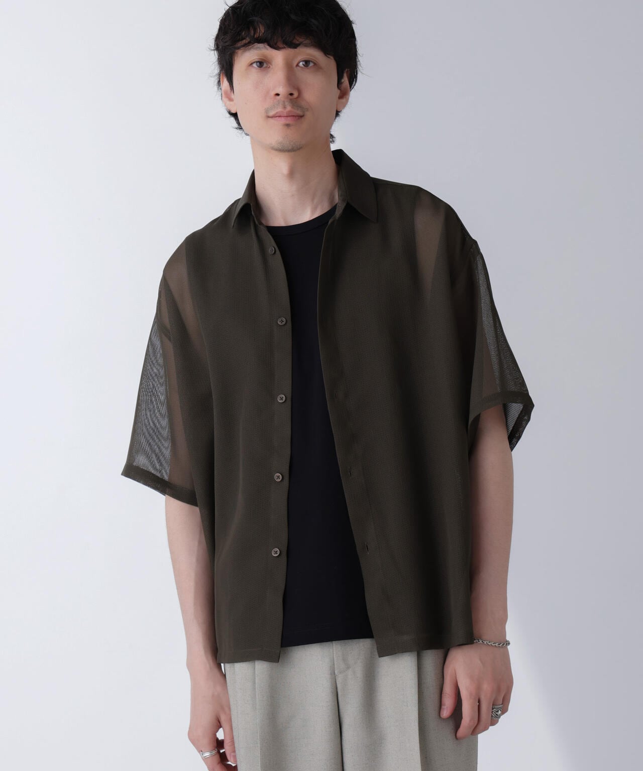 レギュラーカラー テックメッシュシャツ 半袖