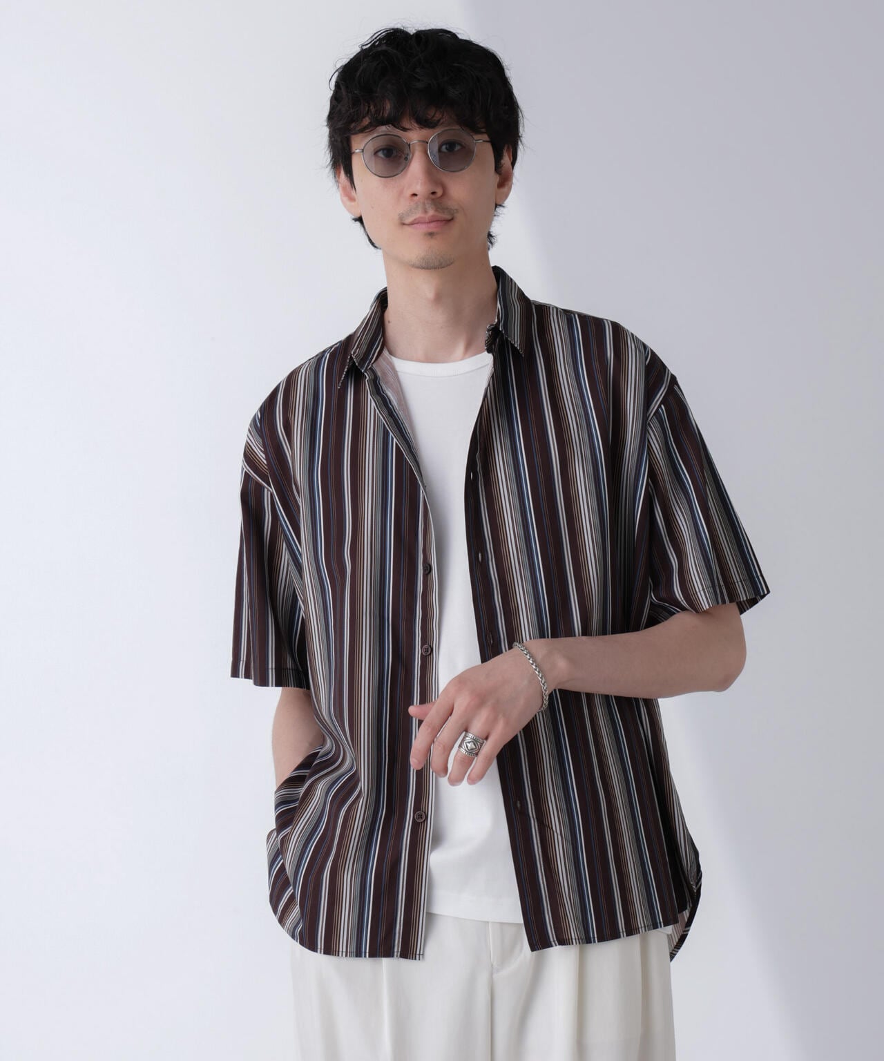 ランダムストライプビッグシャツ 半袖 6724121240