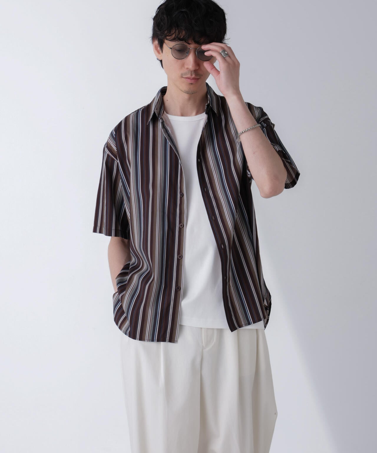 ランダムストライプ ビッグ シャツ 半袖