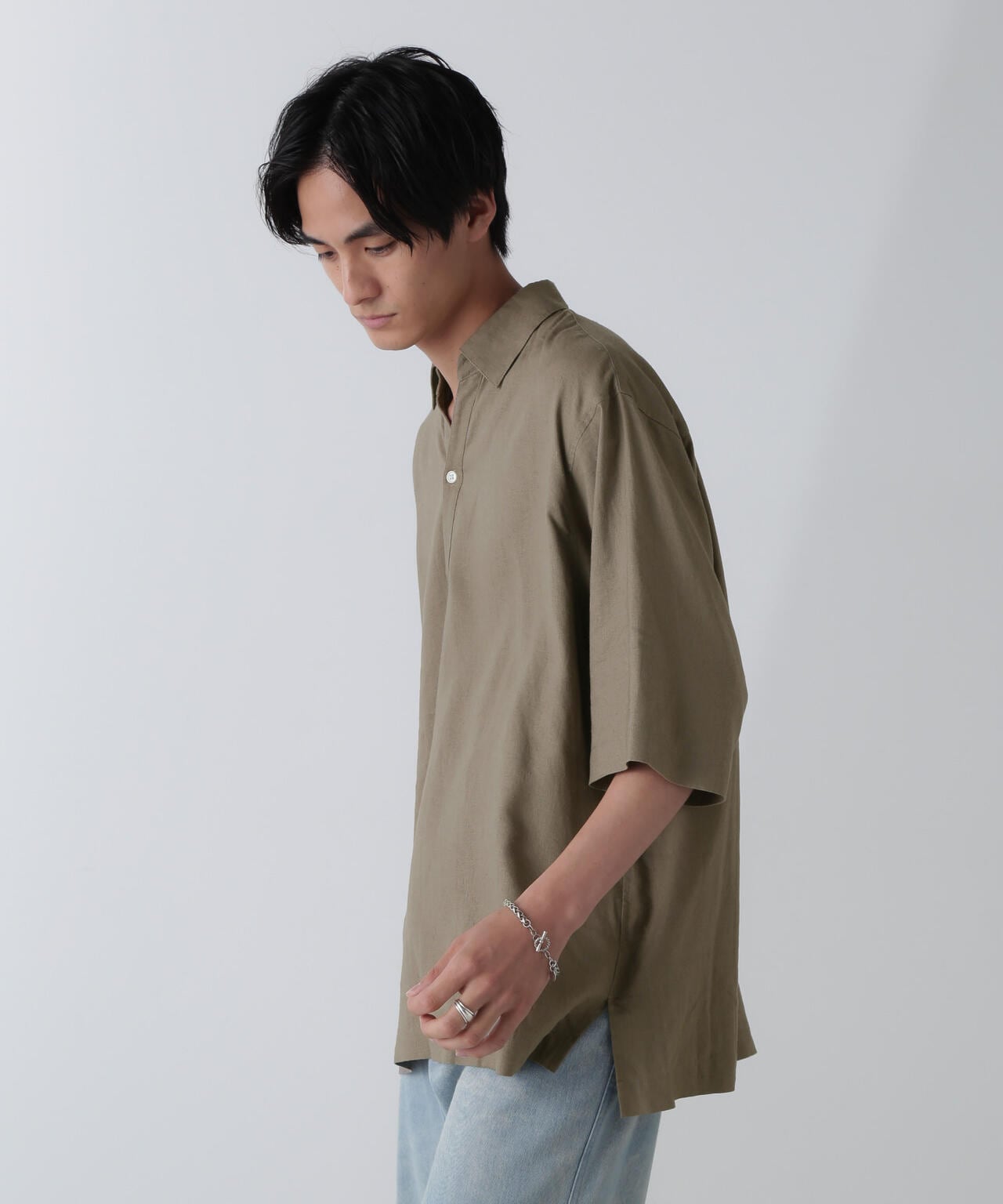 アンチスメルリネン スキッパーシャツ 半袖 6724121241