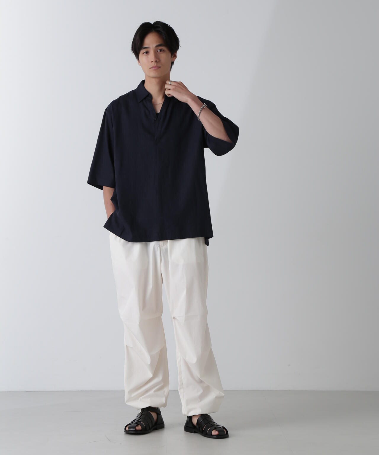 アンチスメルリネン スキッパーシャツ 半袖 6724121241