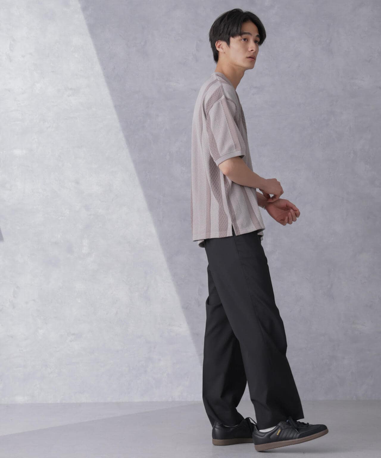 最高級 ストライプ ジャガード 半袖 Tシャツ トップス