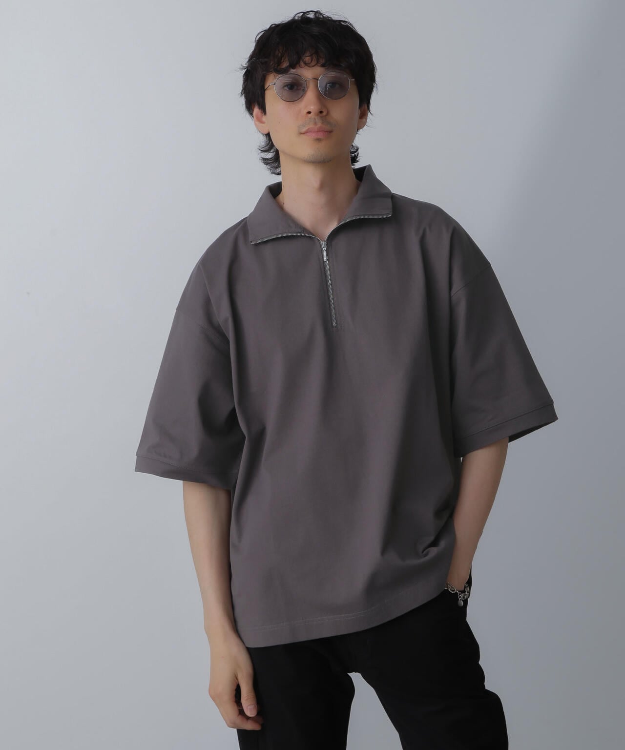 HALF ZIP ワイド シルエット Tシャツ 半袖