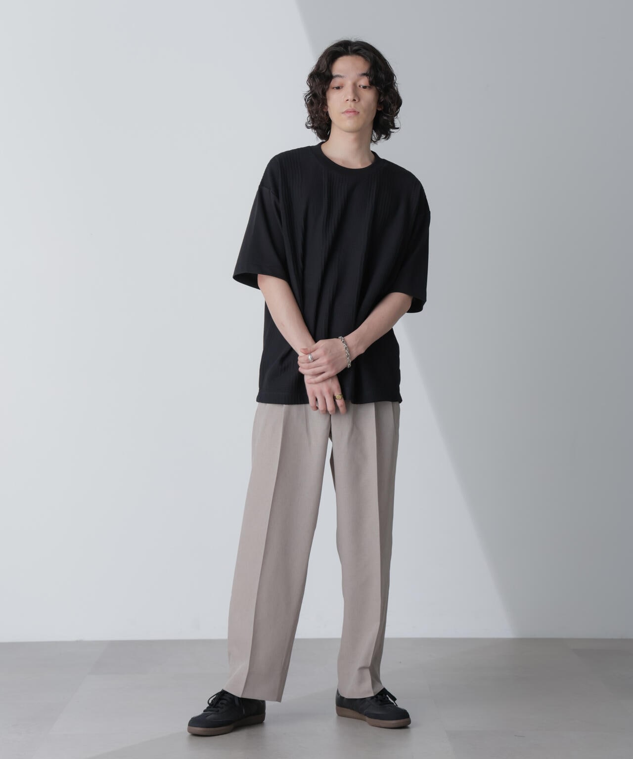 ブロックリンクス半袖Tシャツ リンクスパネルボーダー Vネック半袖Tシャツ(M 50緑): トップス