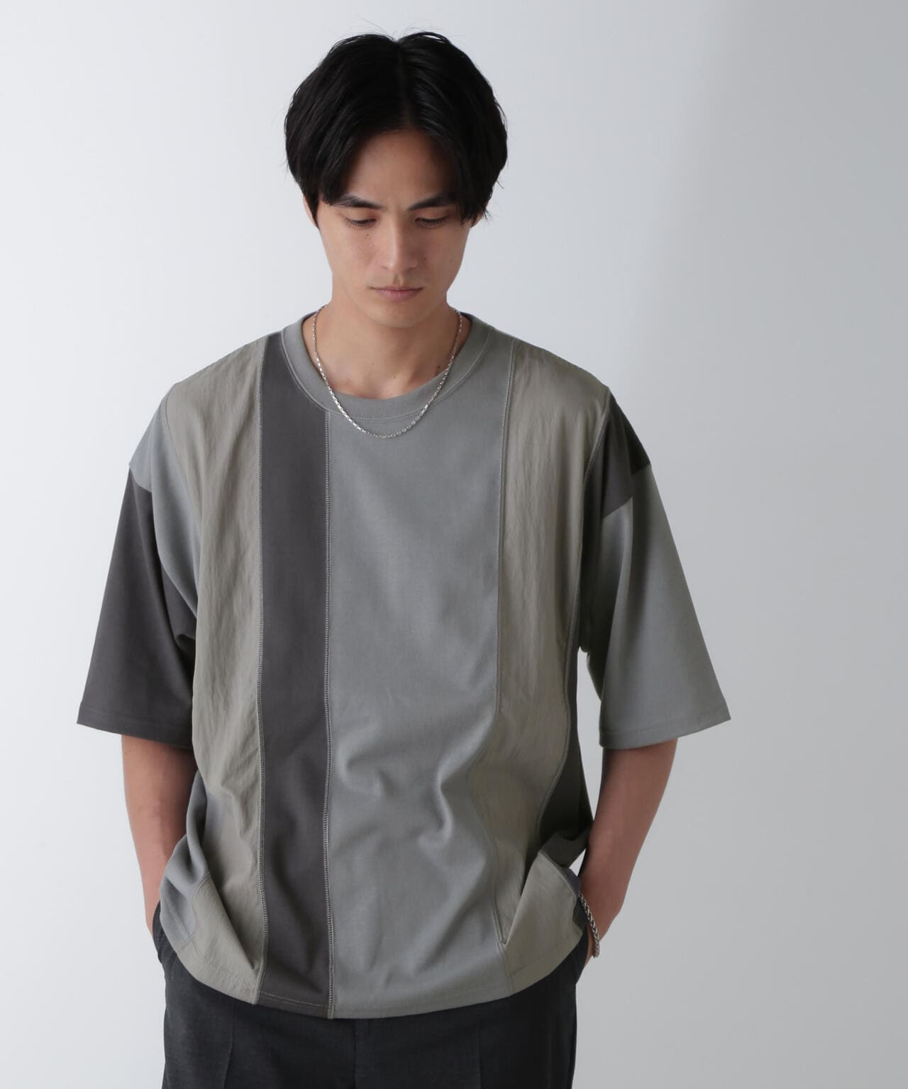 異素材切り替えTシャツ 半袖 6724124254