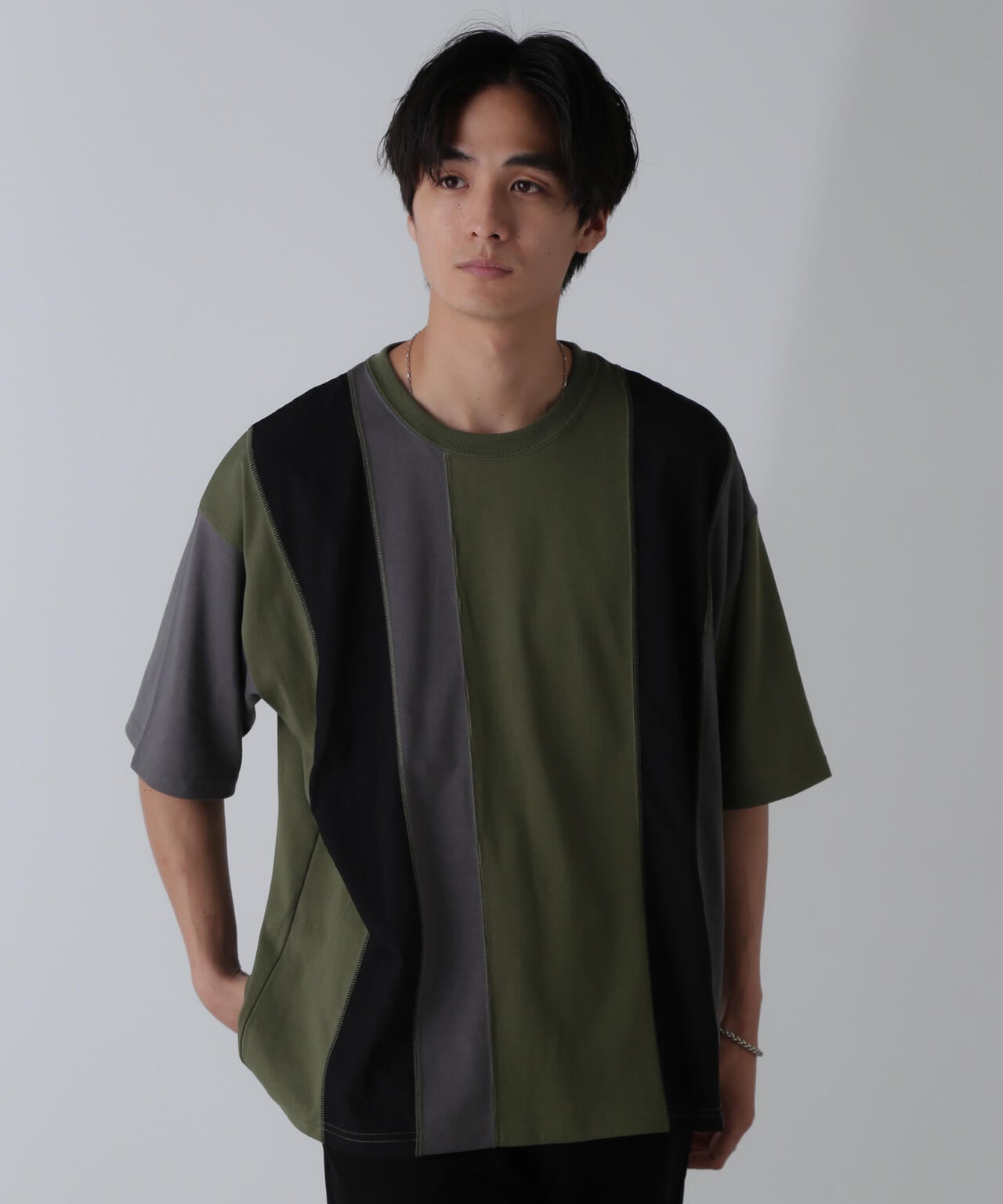 異素材 切り替え Tシャツ 半袖