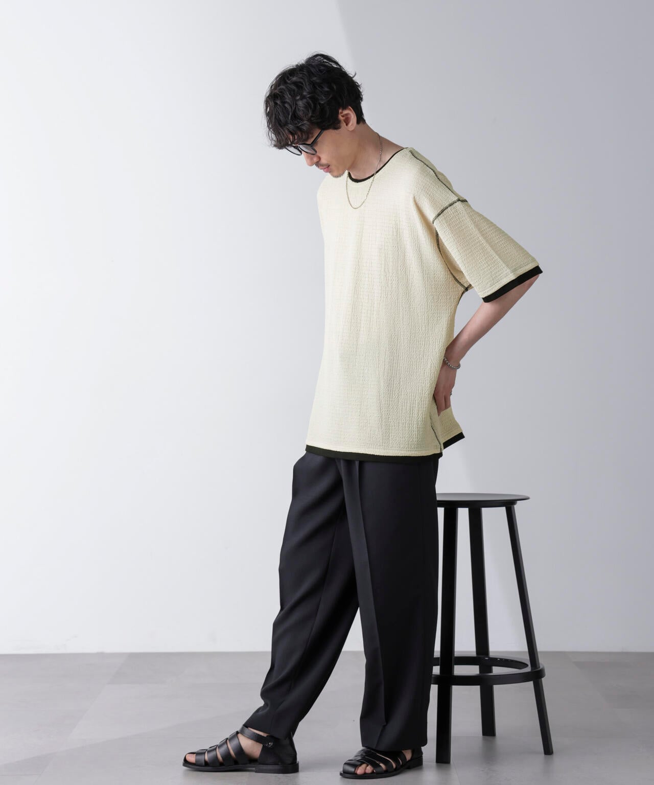 カラーステッチ ジャガード Tシャツ 半袖