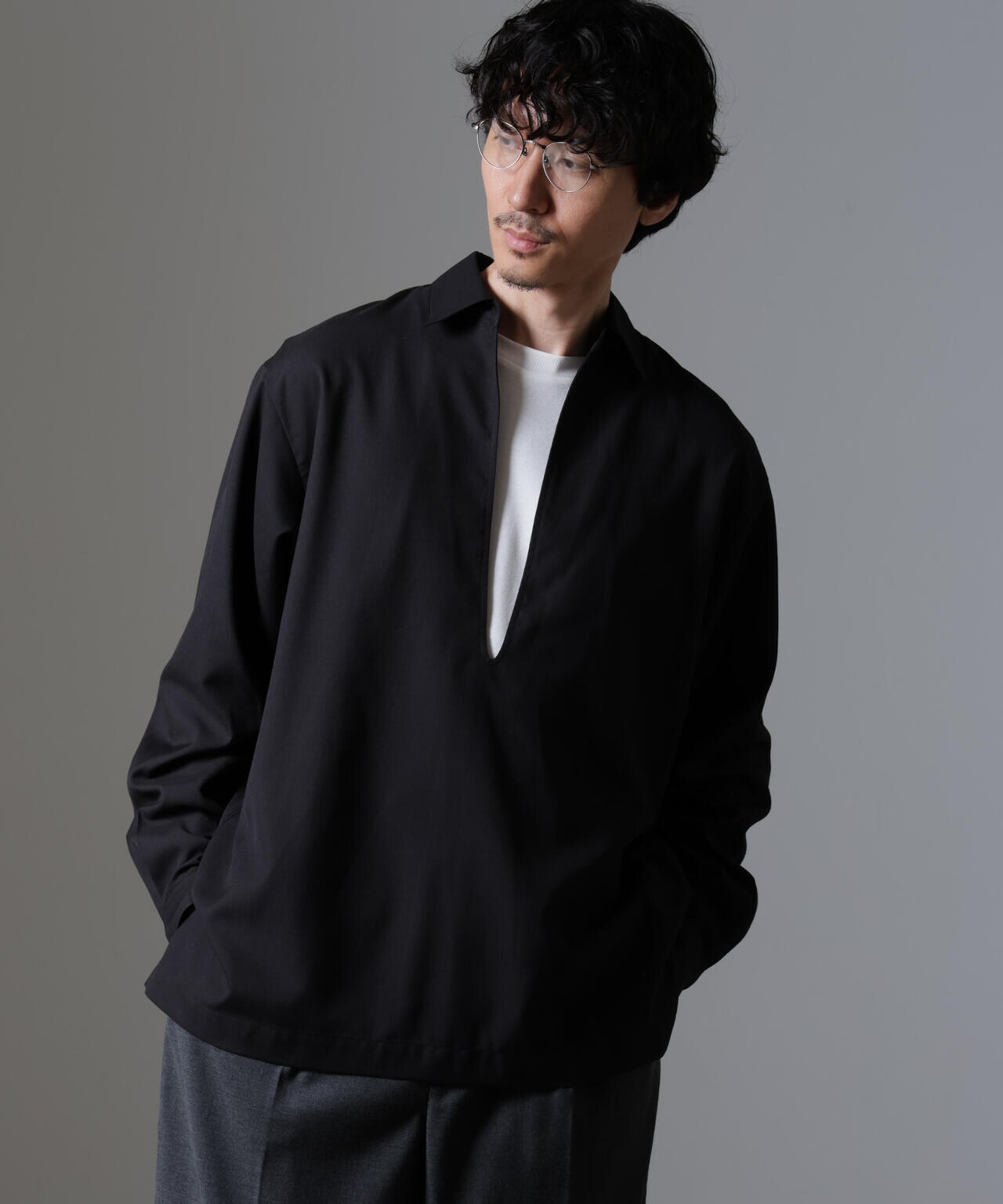 nano・universe LB.03 シャツ ストライプ スキッパー ビッグシルエット オーバーサイズ 長袖 綿100% S ネイビー レディース(売れ筋商品|||メンズ？) ドレープ スキッパー シャツ 長袖