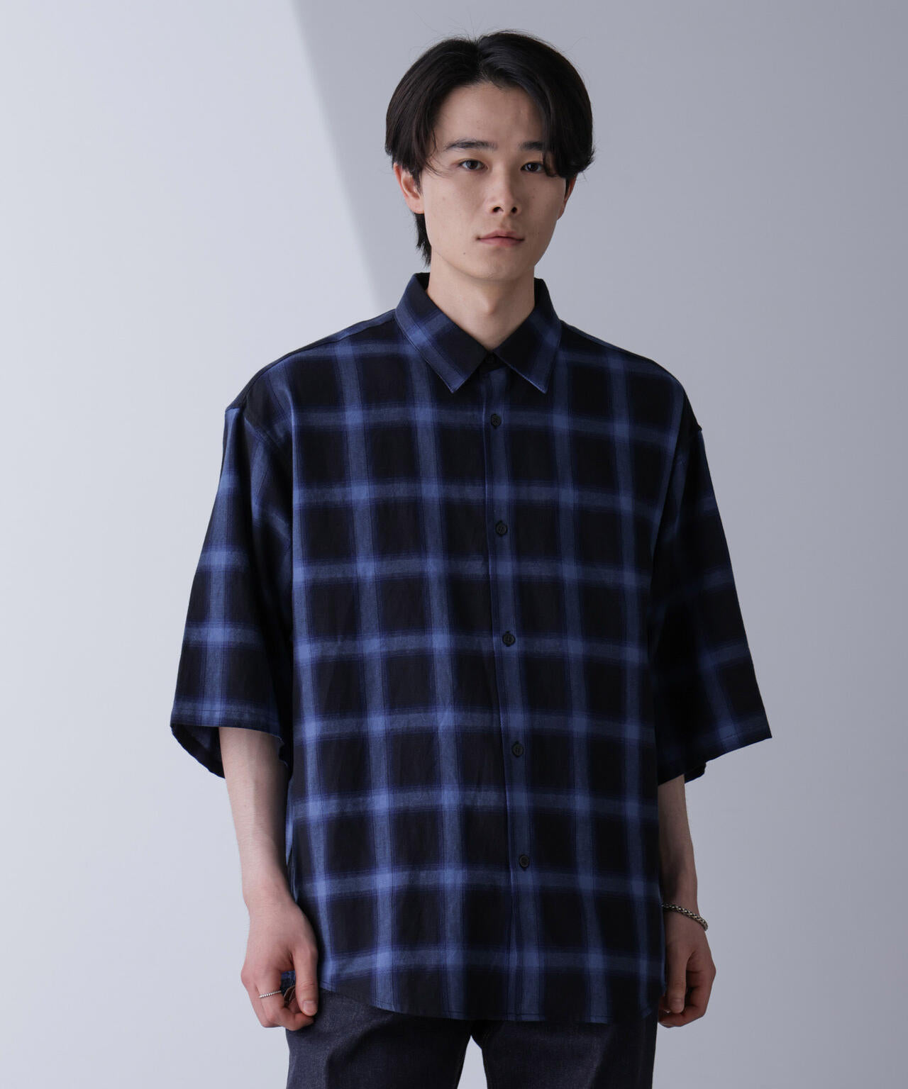 リラックスオンブレーチェックシャツ 半袖 6724221204