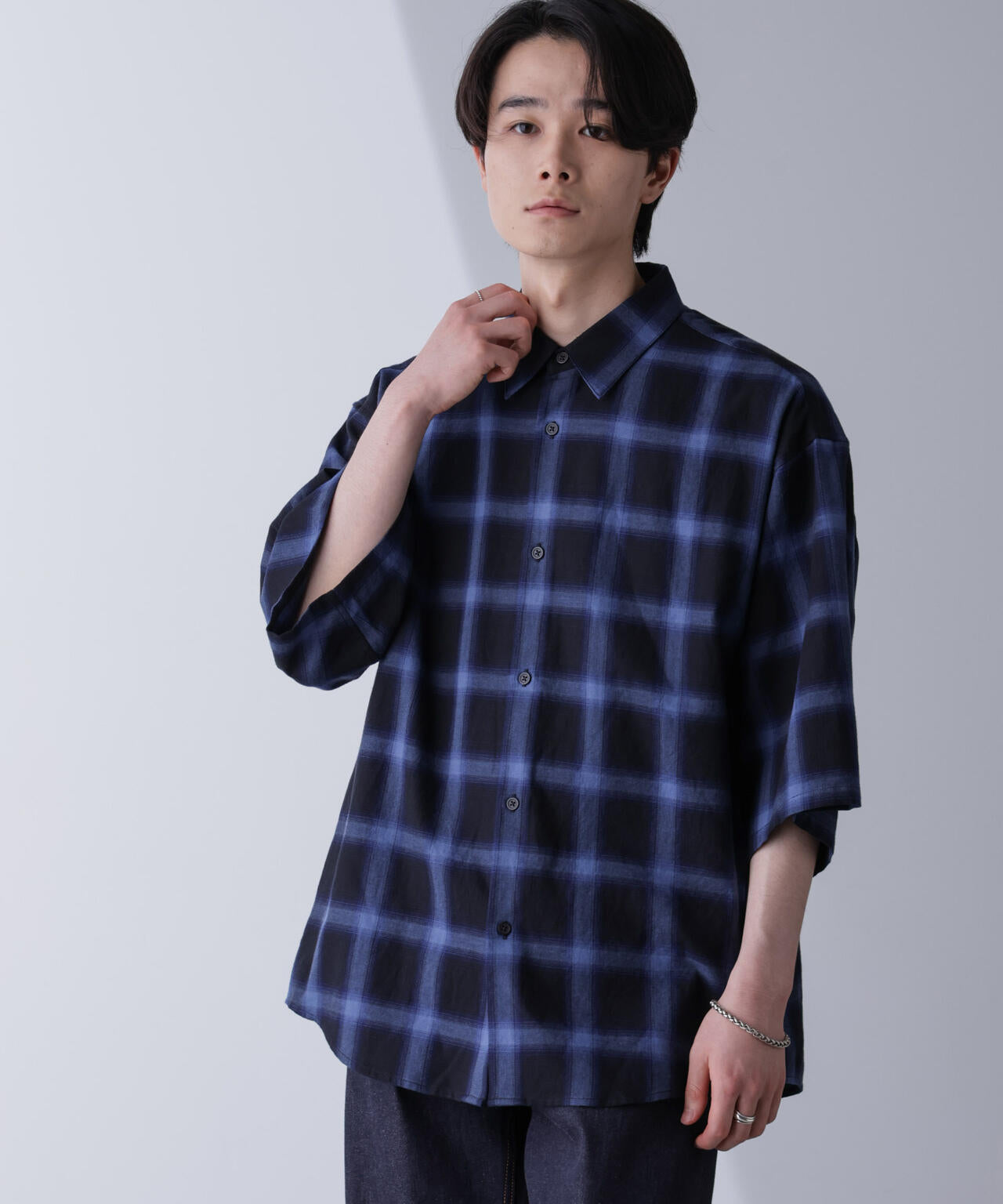 リラックスオンブレーチェックシャツ 半袖 6724221204