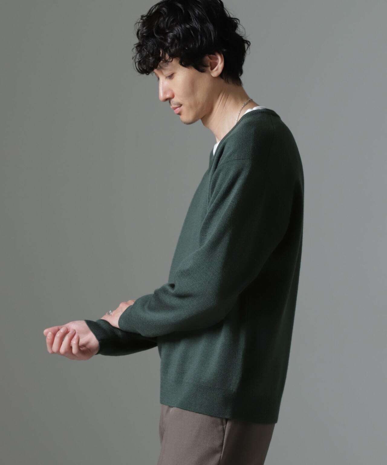 タスマニアミックス ミラノリブリラックスＶネックニット 6724222212
