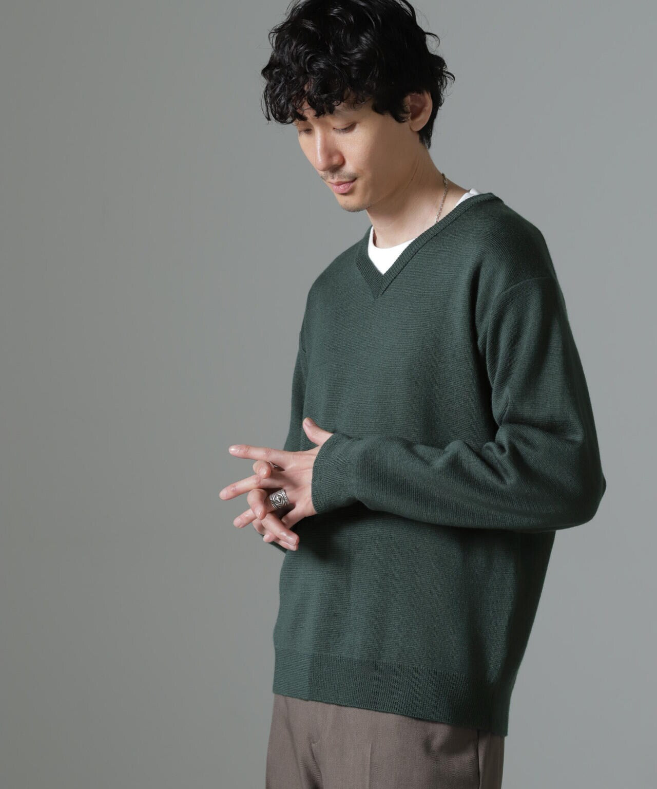 タスマニアミックス ミラノリブリラックスＶネックニット 6724222212