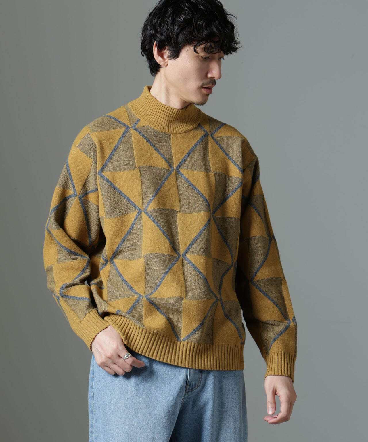 OBLI◆ニット・セーター(厚手)/--/ウール/PNK/22TNNT16 ロービングジャカードフリンジニット | 秋冬 長袖 クルーネック