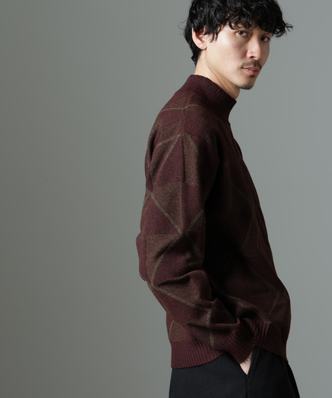 WEB限定/ダイヤ柄ハイネックニット 6724222230