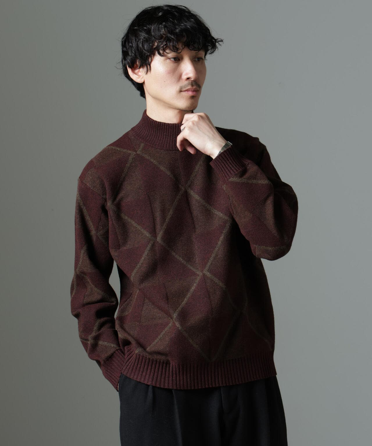 WEB限定 / ダイヤ柄 ハイネック ニット