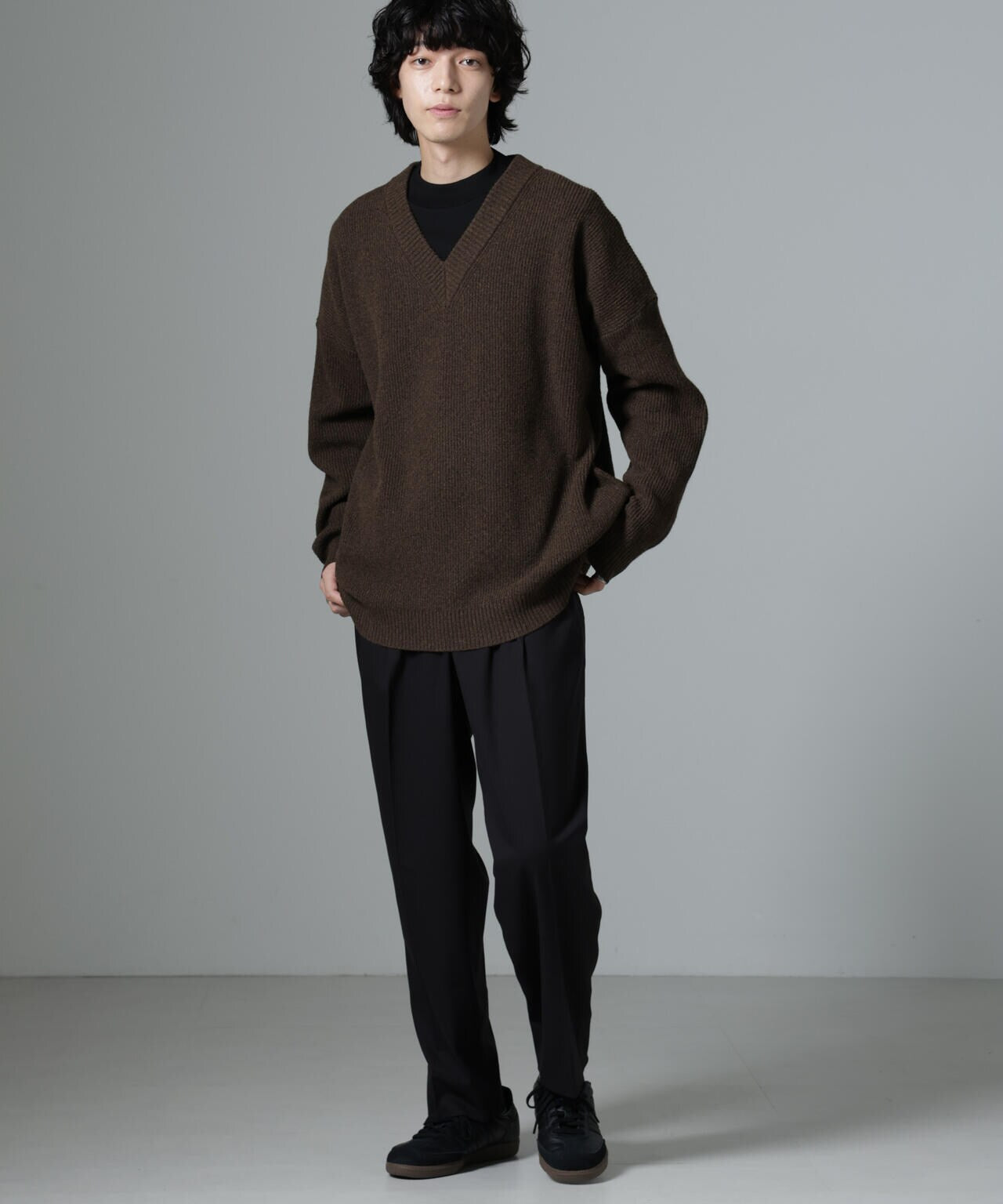ブラック Vネック ニット オーバーサイズ ワンフォークロージング 1111clothing Vネック ニット メンズ