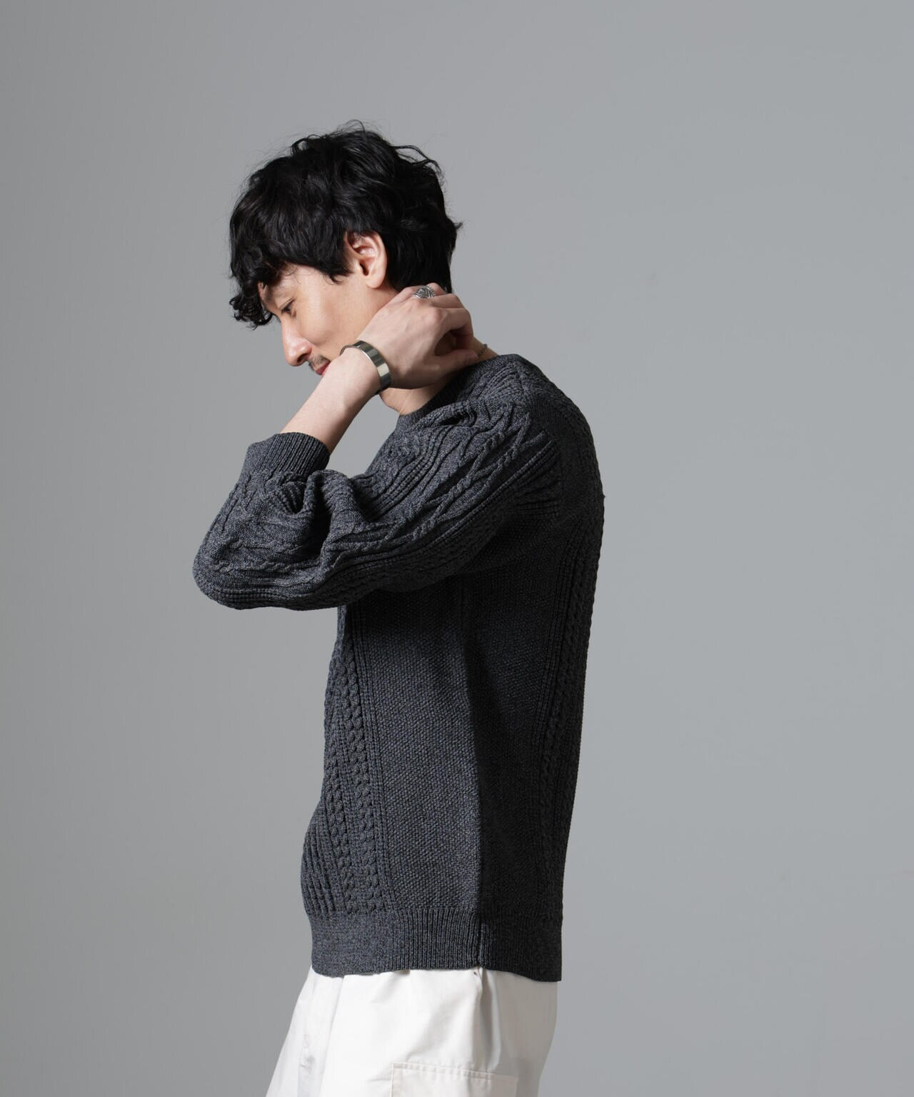 ケーブルニット Cable V neck Knit Shirt ケーブル編みVネックニット ダブル