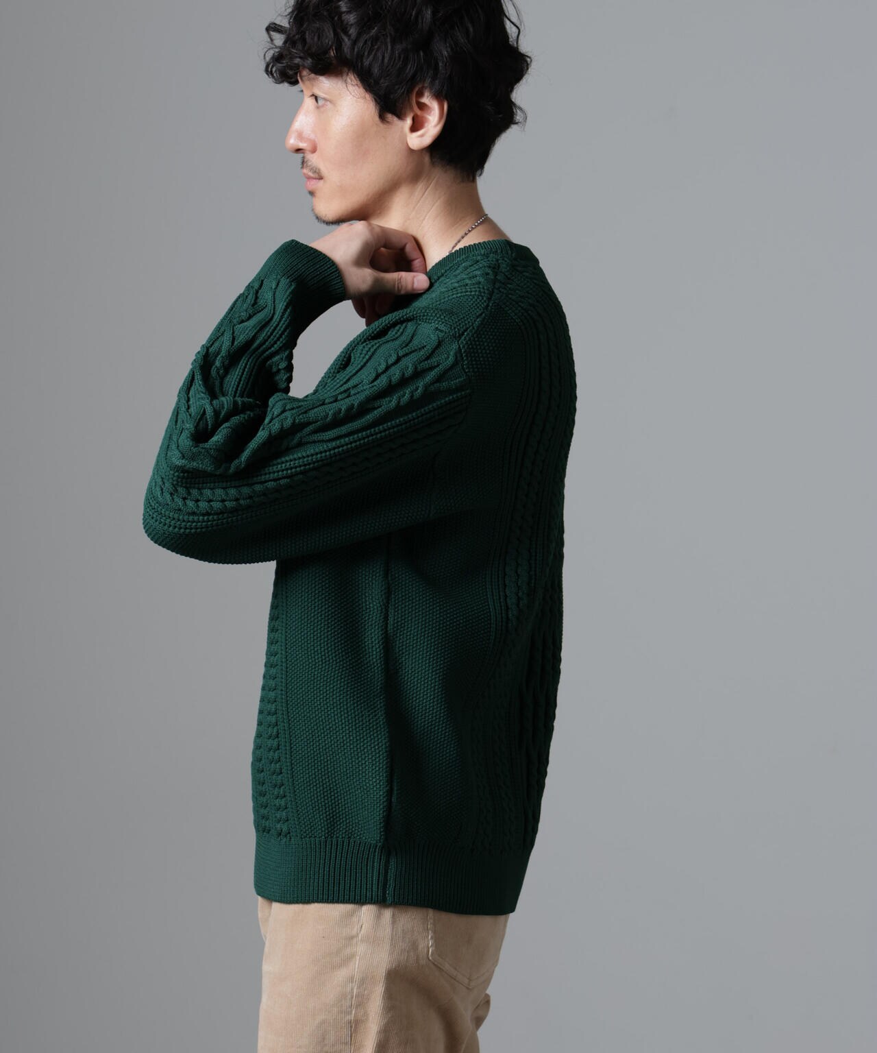 ケーブルニット Cable V neck Knit Shirt ケーブル編みVネックニット ダブル