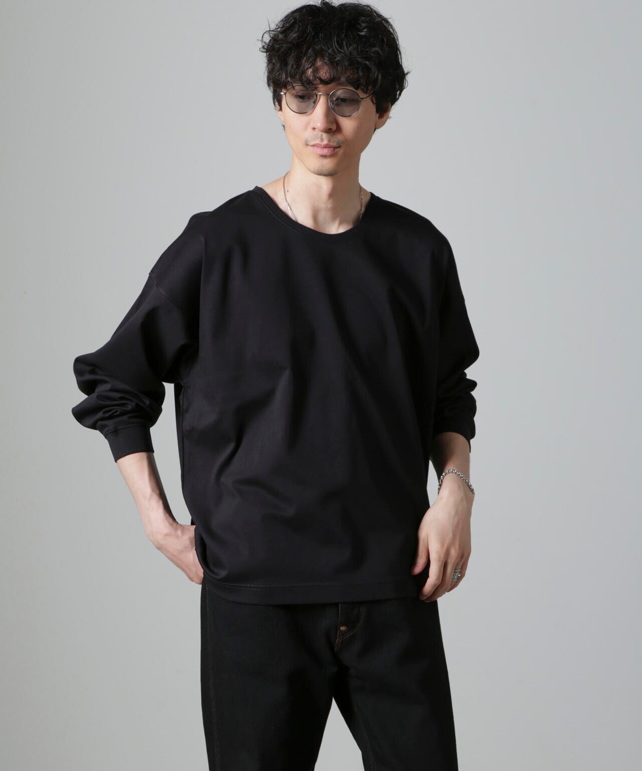 残り僅か★関送込【LEMAIRE】長袖Tシャツ クルーネック ブラック WEB限定 / アンチスメル ルーズ クルーネック Tシャツ 長袖