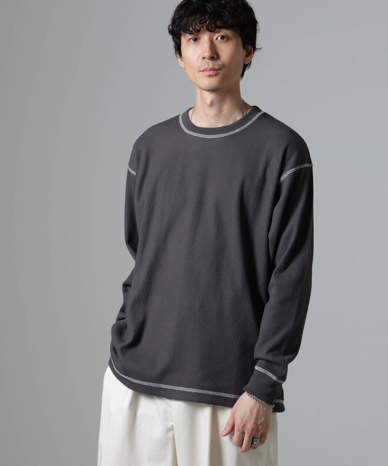 ステッチワッフルＴシャツ 長袖 6724223240