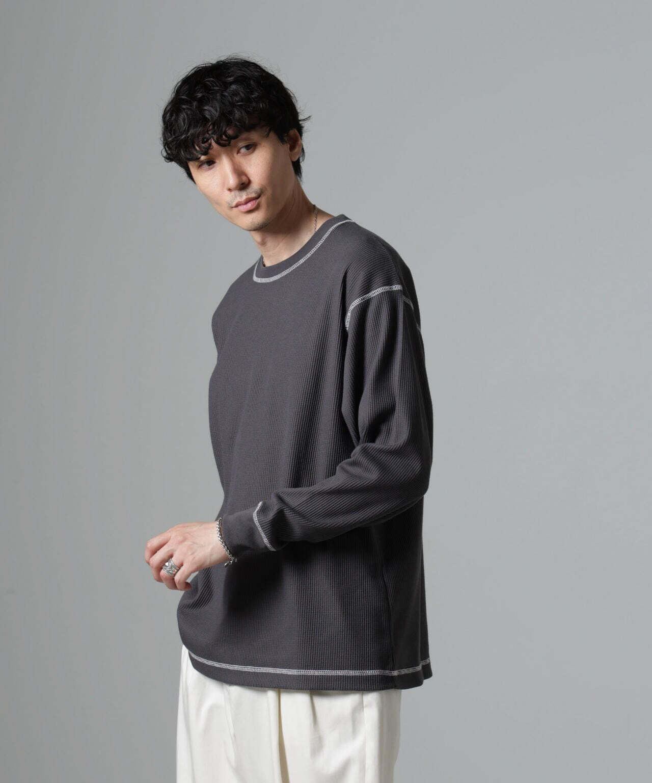 ステッチワッフルＴシャツ 長袖 6724223240
