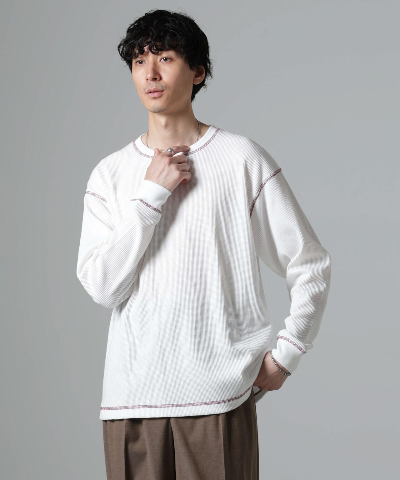 ステッチワッフルＴシャツ 長袖 6724223240
