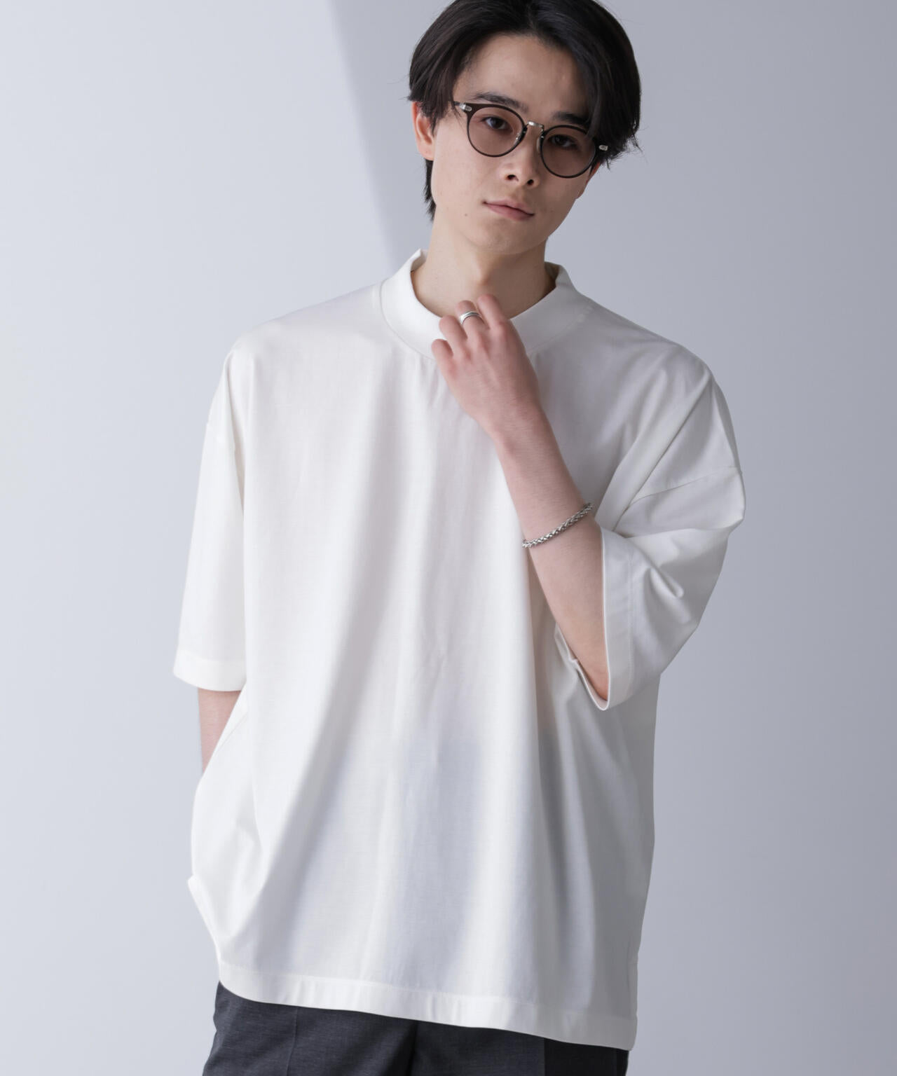 モックネックワイドシルエットTシャツ 半袖 6724224219