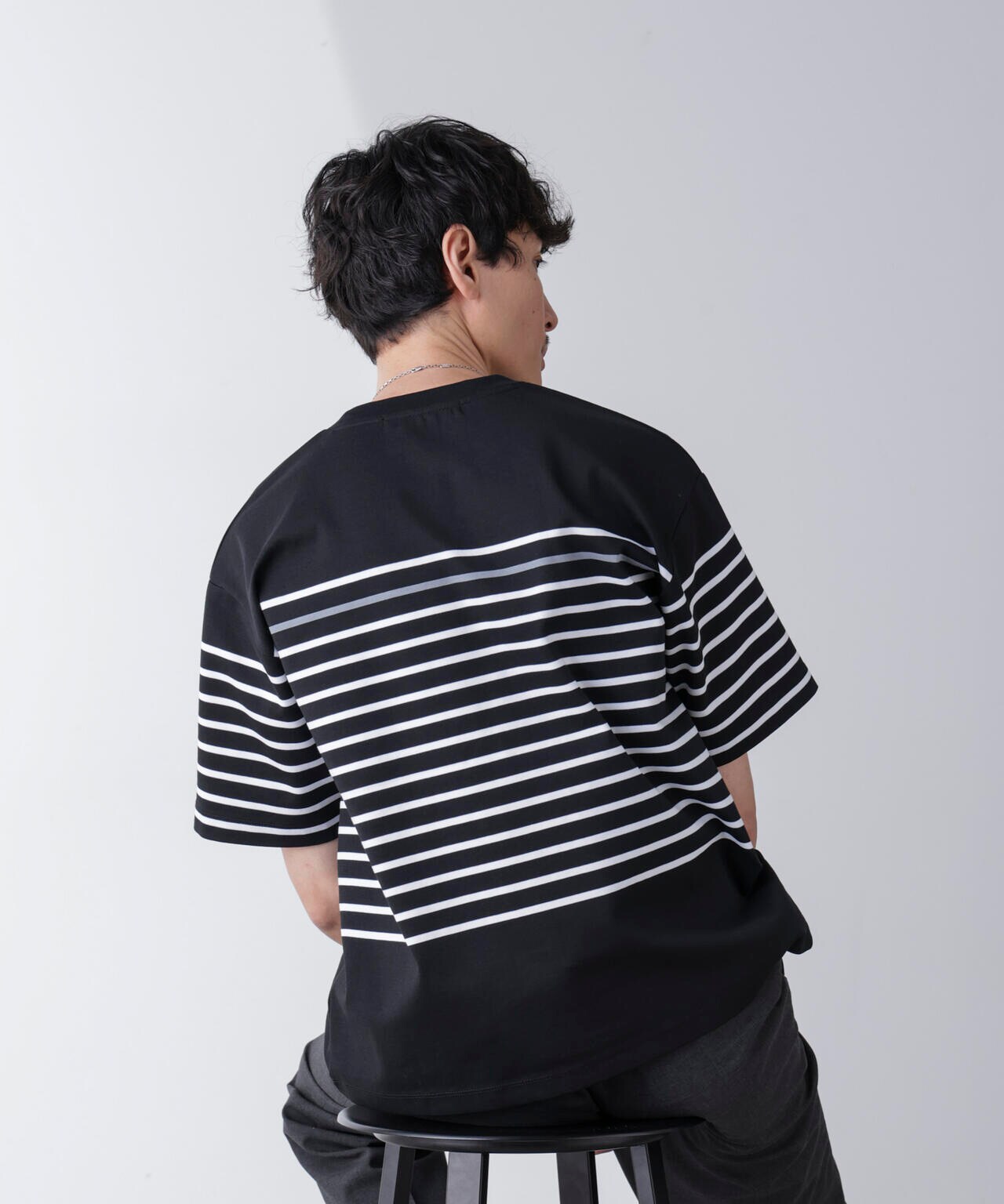 パネルボーダーリラックスTシャツ 半袖 6724224221