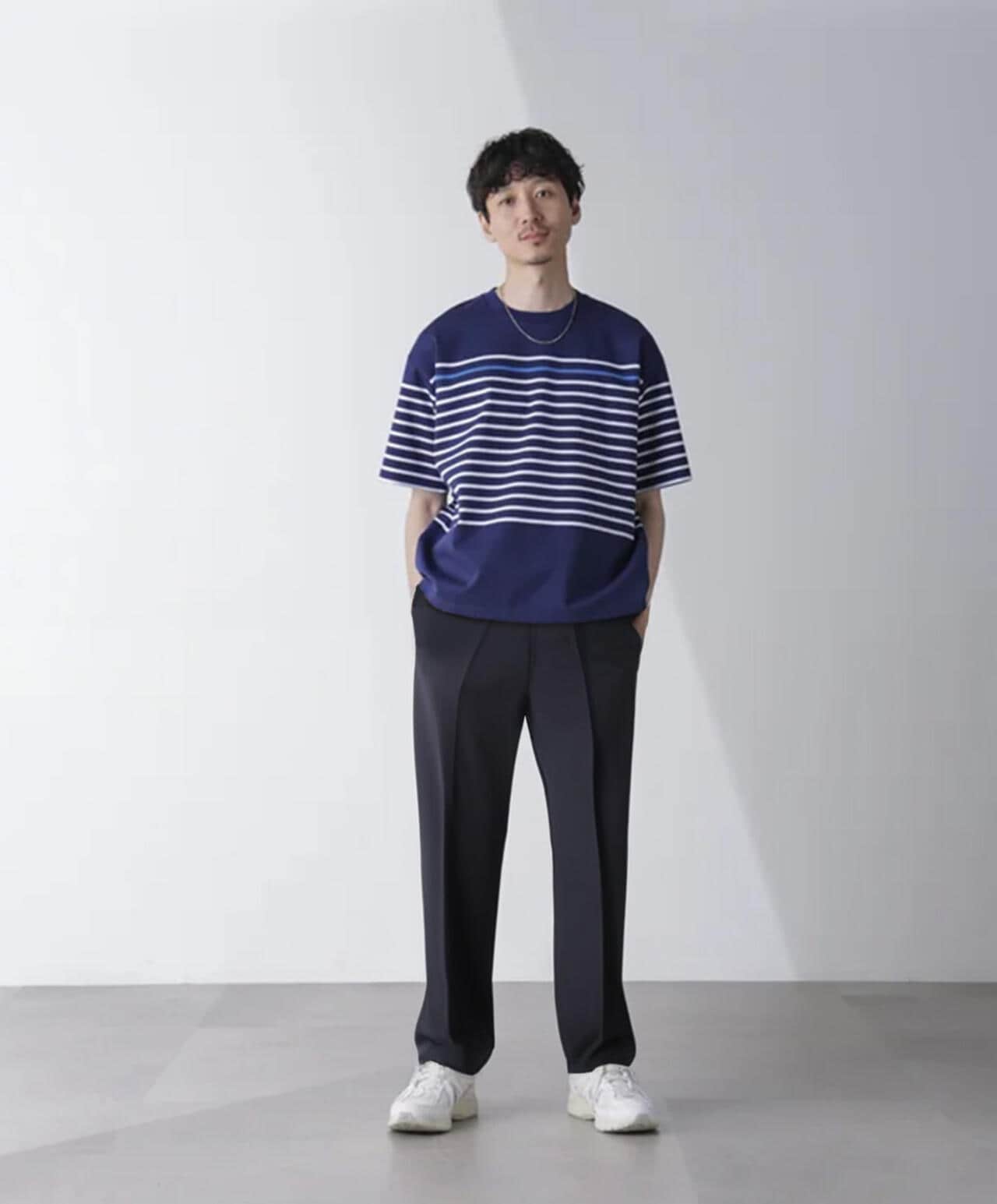 パネルボーダーリラックスTシャツ 半袖 6724224221