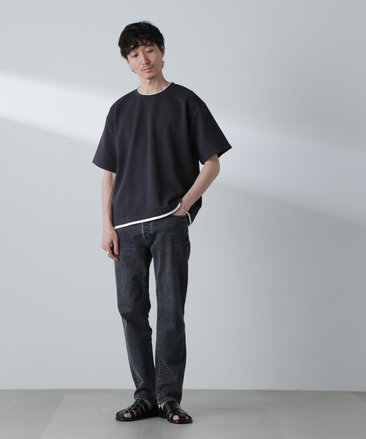 ガーター フェイク レイヤード Tシャツ 半袖