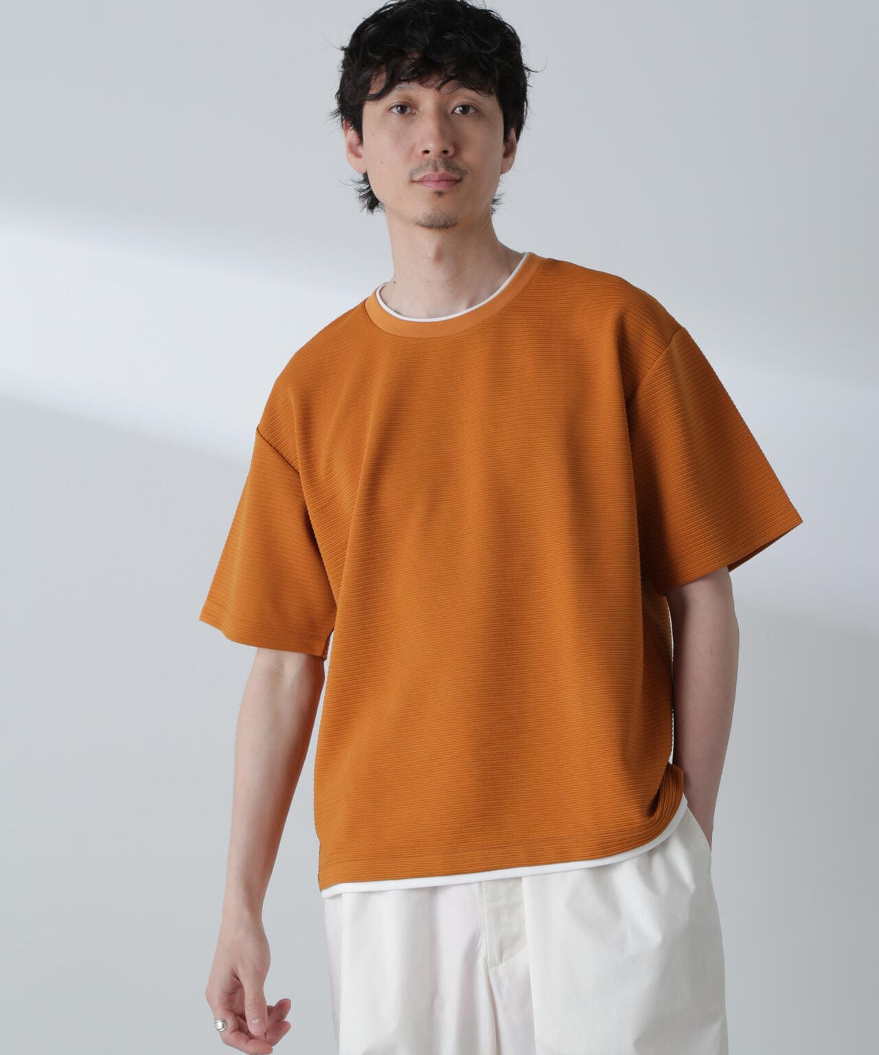 ガーター フェイク レイヤード Tシャツ 半袖