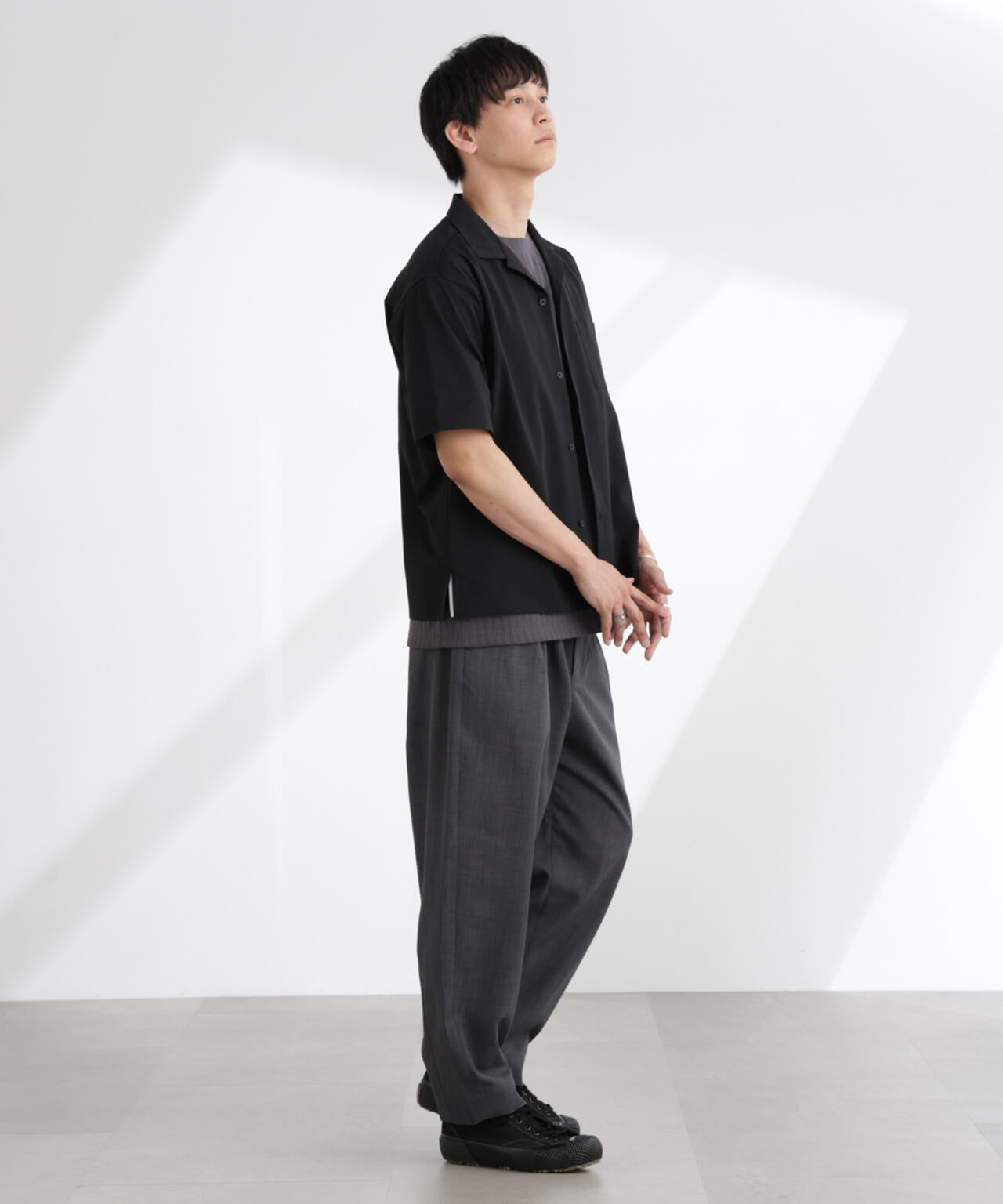 美品　URU 20ss オープンカラーチェックシャツ　ショーツ　セットアップ ドライジャージーオープンカラーシャツ 半袖(セットアップ可