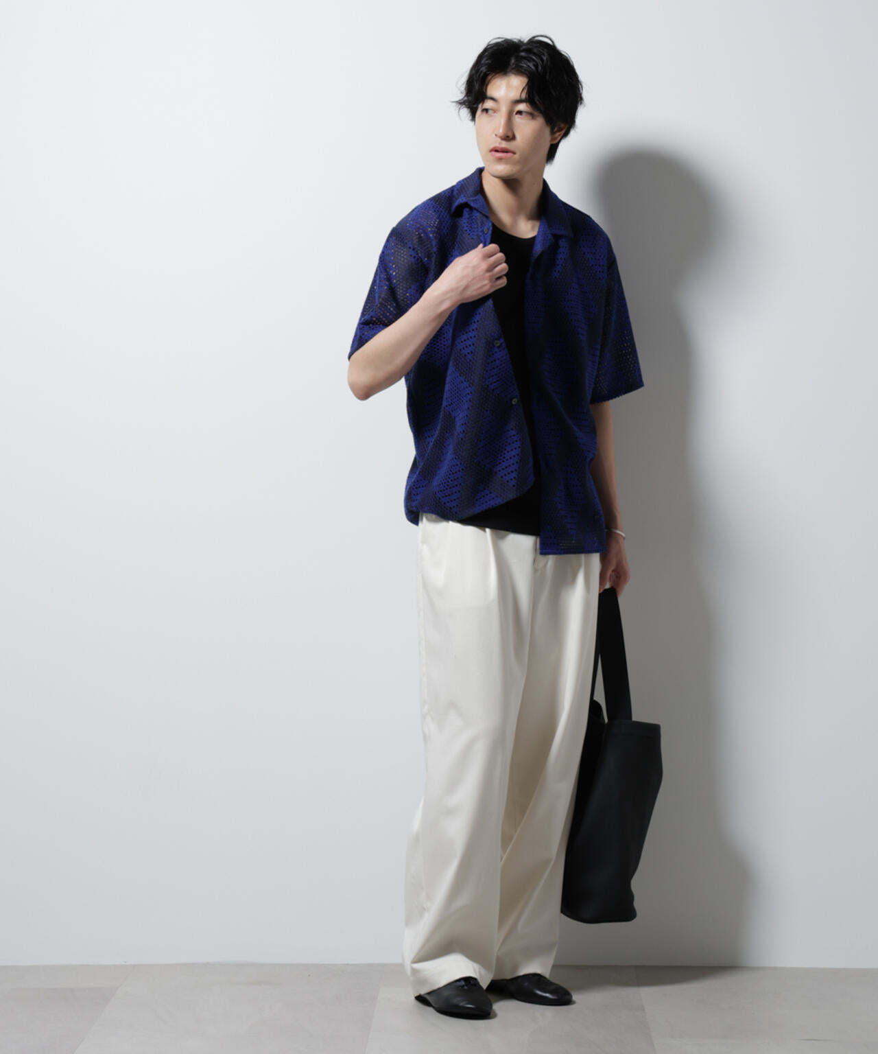 yohata517様　ユーティリティー オープンカラーシャツ　サイズL COLD DRY PLEATS オープンカラーシャツ(1 OFF WHITE): : メンズ