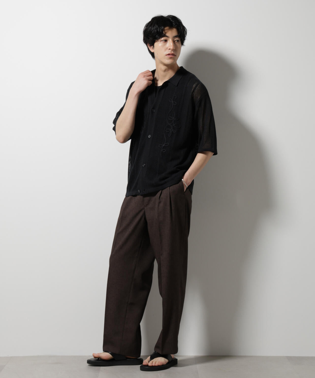 Momentel 半袖シャツ Made in JAPAN】塩縮ポルカドット 半袖シャツ