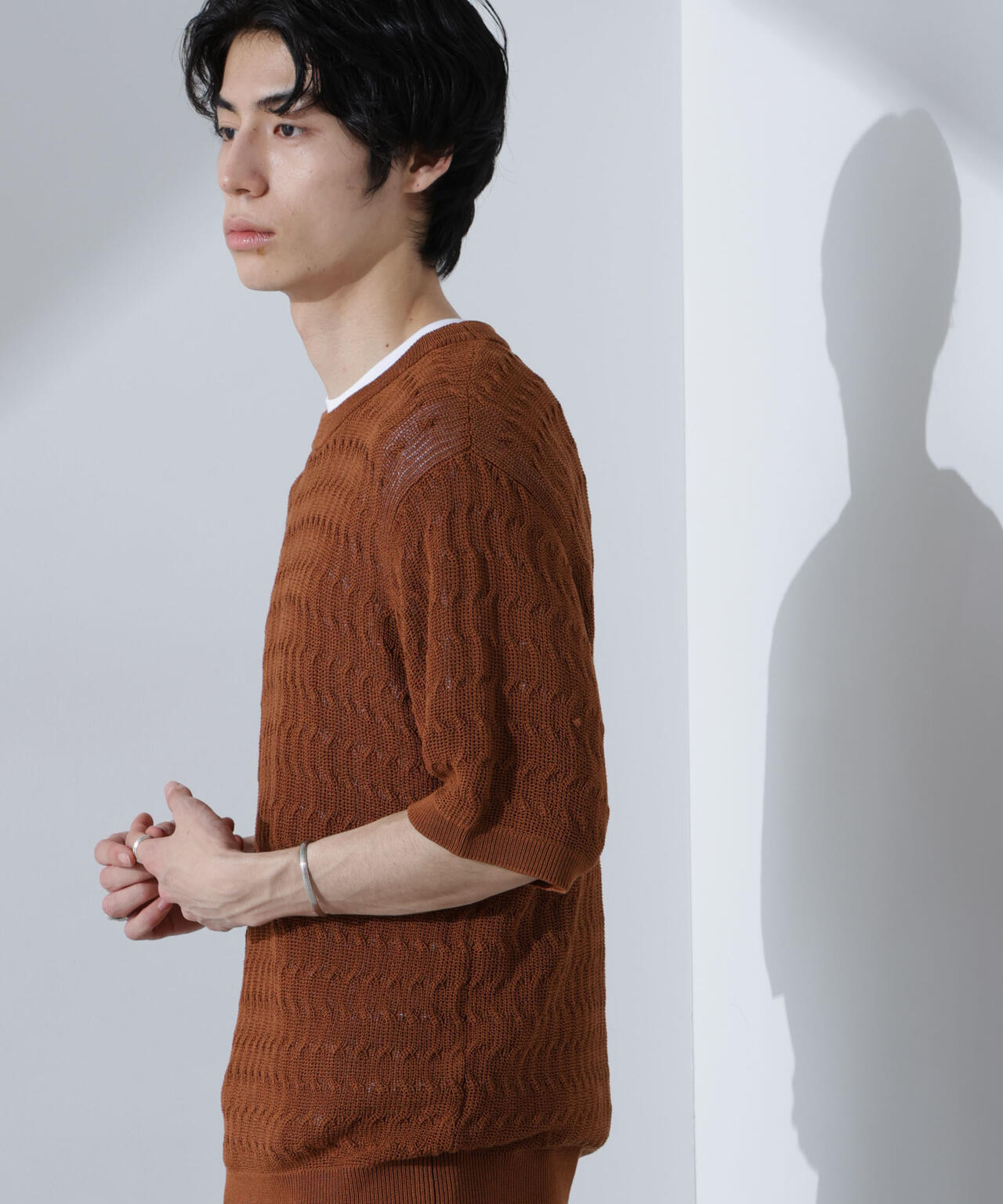 柄編みクルーネックニット 半袖 6725122204
