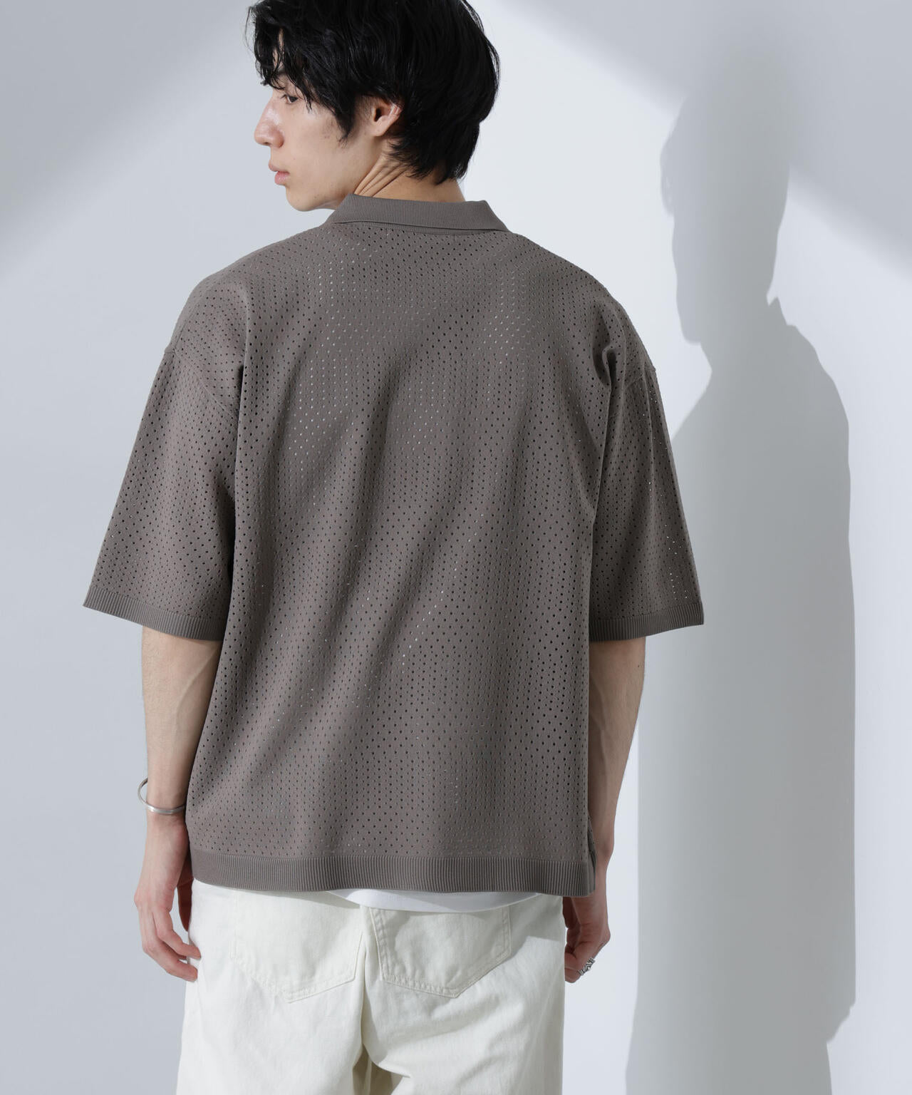 新品25SS MANOF マノフ　ニットポロトップス　グレー　半袖　スキッパー WEB限定/ スキッパー テックニット ポロシャツ / 半袖