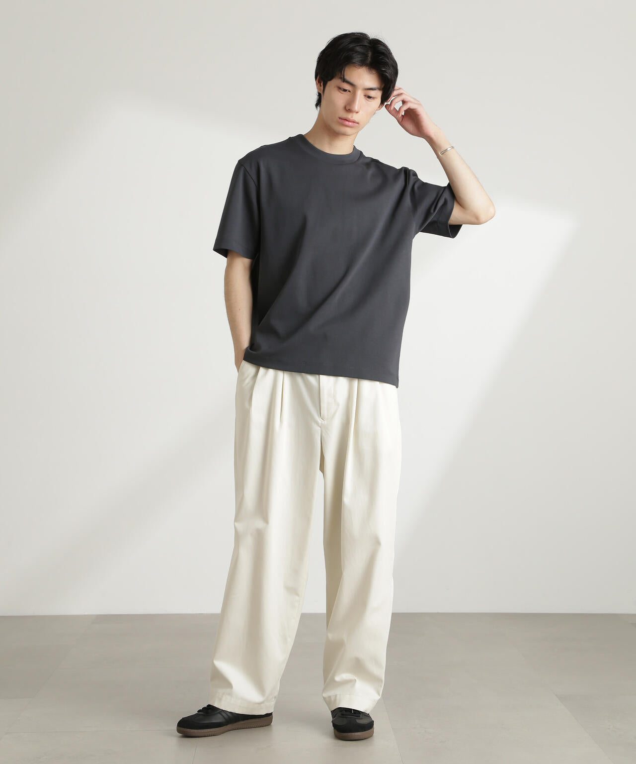 Stone  クルーネック半袖tシャツ グレー FW24/25 ダブルスムース クルーネック BIG Tシャツ 半袖
