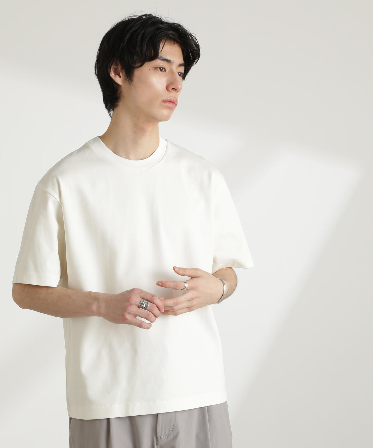 Stone  クルーネック半袖tシャツ グレー FW24/25 ダブルスムース クルーネック BIG Tシャツ 半袖