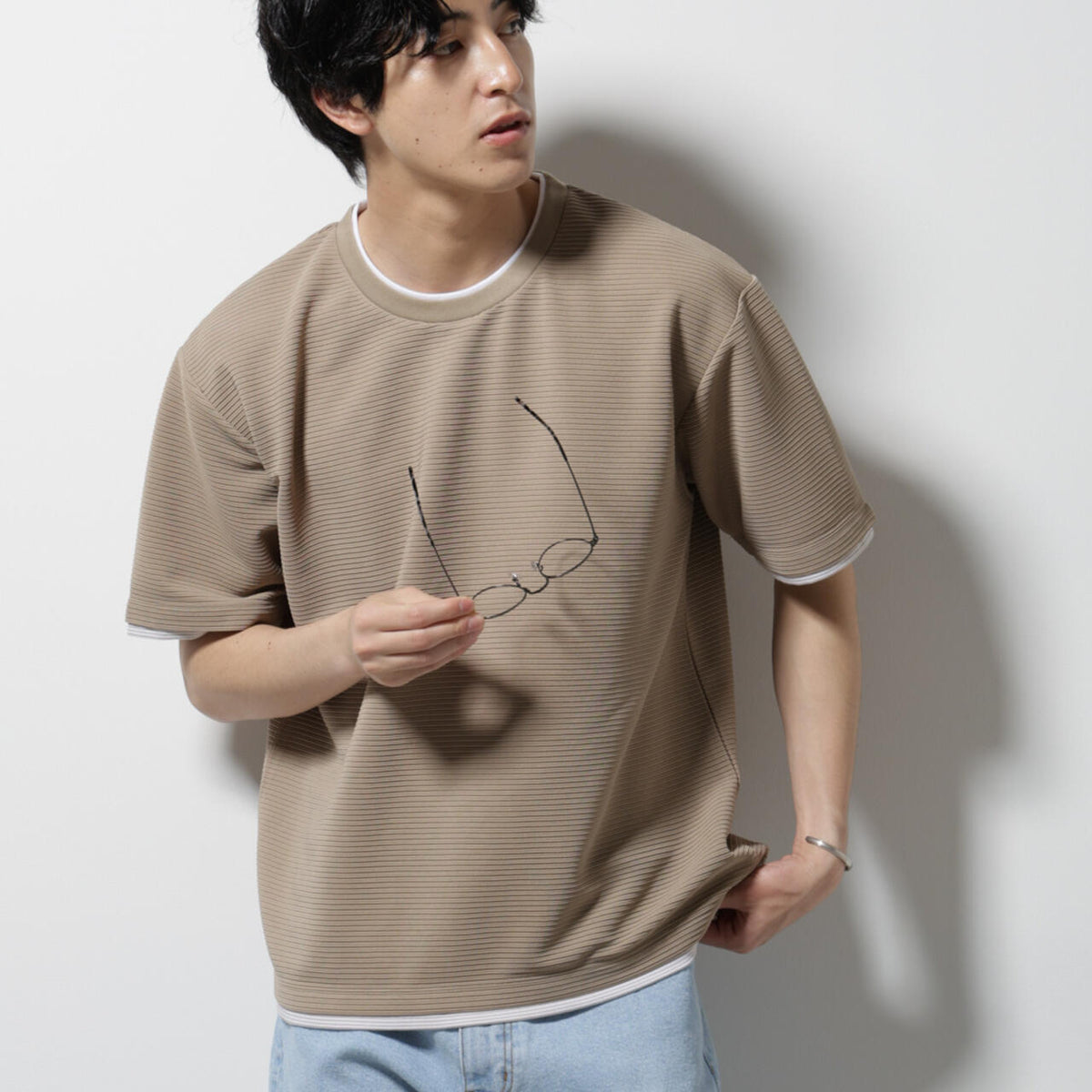 ガーター フェイク レイヤード Tシャツ 半袖