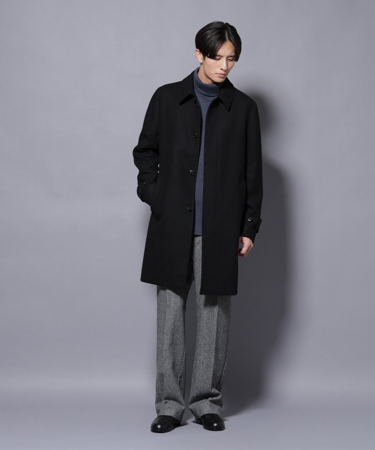 NANO universe【新品】ステンカラーコート ロングコート ブラック L ウール/Nメルトンステンカラーコート